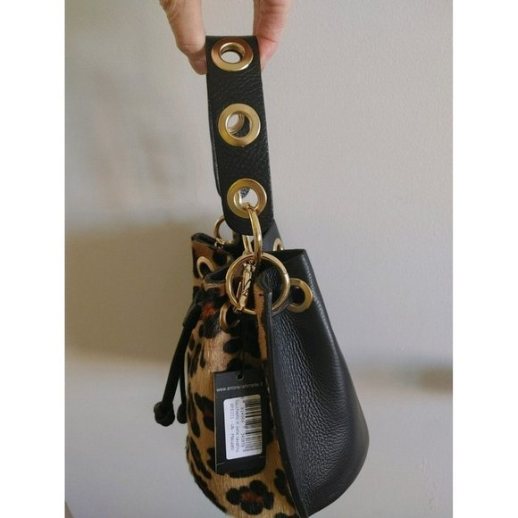 NWT Antonella Ferrante Leopard Print Leather Bucket Bag Removable Chain Strap - Picture 11 of 11
